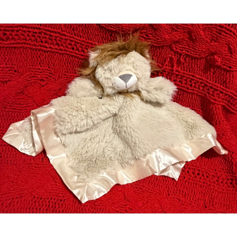 Cloud Island Lion Baby Security Blanket Plush Lovey Tan Cream Satin Trim 13x13